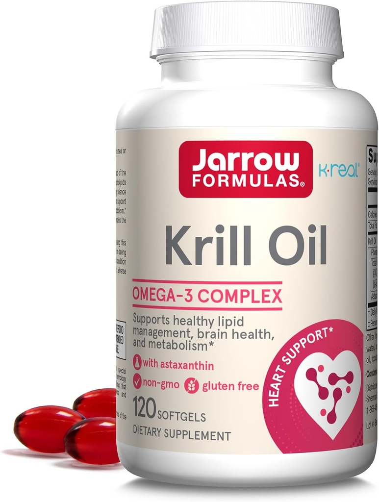 Jarrow Formulas Krill Oil - 120 Softgels - Phospholipid Omega-3 Kompleks with Astaxanthin - May Support Lipid Management, Brain Function & Metabolism - 60 Servisler