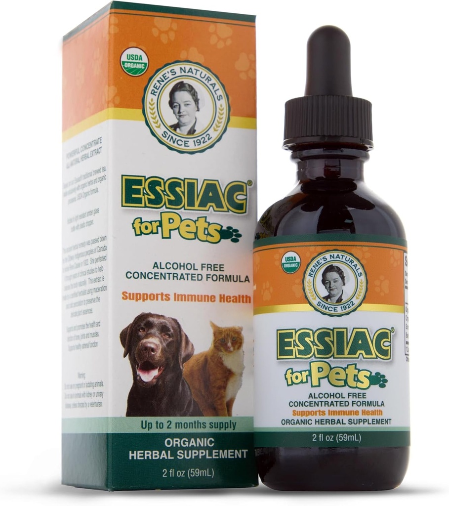 Essiac for Pets | USDA Organic | Daily Drops for Immune Support and Longevity | Pre-Measured Dropper | Alkol Ücretsiz Yoğun Formula | 2oz (59 ml)