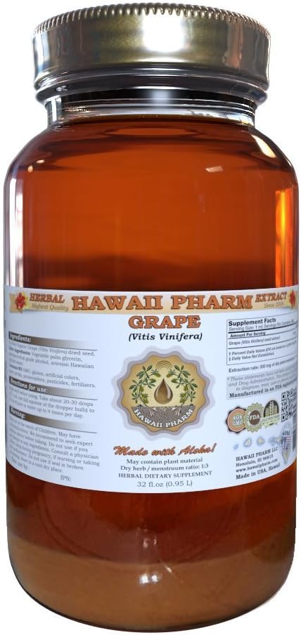Grape Liquid Extract, Grape (Vitis Vinifera) Tohum Tincture Supplement 32 oz Unfiltered