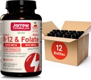 Jarrow Formulas Ultra Strength Me-12 5000 mcg & Metil Folate 800 mcg + P-5-P, Cellular Energy Metabolism ve Cardiovascular Destek için Tamam, 60 Chewable Tabletler, 60 Day Supply, 12 Packs