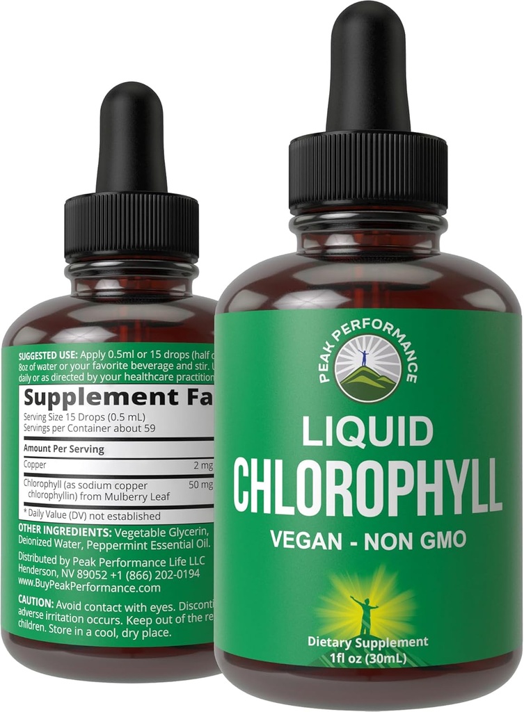 Υγρές σταγόνες χλωροφύλλης - Ultra High Purity, Alcohol Free, Non-GMO, Gluten Free Liquid Chlorophyl Drops Supplement. Πάρε με το νερό. Εσωτερικό Αποσμητικό + Δερμάτινη Φροντίδα, Ανοσοποιητικό, και Πεπτικό Υποστήριξη