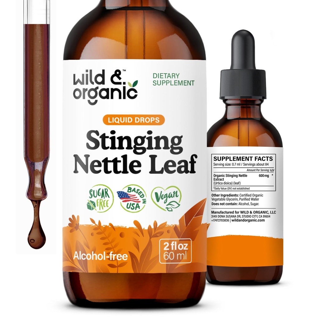 Wild & Organic Sting Nettle Leaf Extract Drops - Urinary Tract Support - Sıvı Sting Nettle Supplement - Urtica Dioica Tincture - 2-Month Supply - Vegan, Sugar & Alkol-Free - 2 fl oz