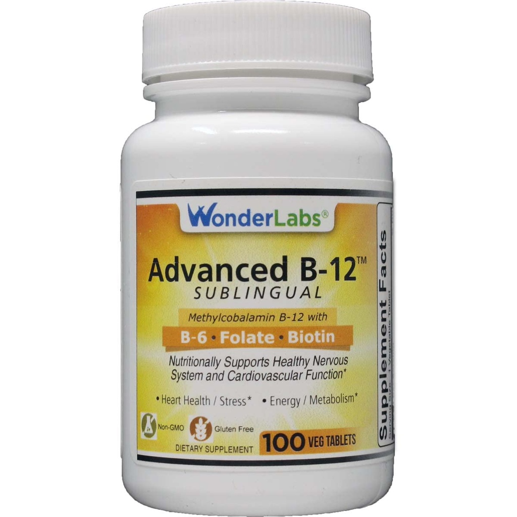 Wonder Laboratories Sublingual Vitamin B12 (1000 mcg), B6 (5 mg), Folic Acid (400 mcg) & Biotin (2511) - Hassasiyetle Test Vitamin B-12 (100 Tablet)