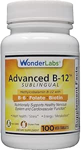 Wonder Laboratories Sublingual Vitamin B12 (1000 mcg), B6 (5 mg), Folic Acid (400 mcg) & Biotin (2511) - Hassasiyetle Test Vitamin B-12 (100 Tablet)