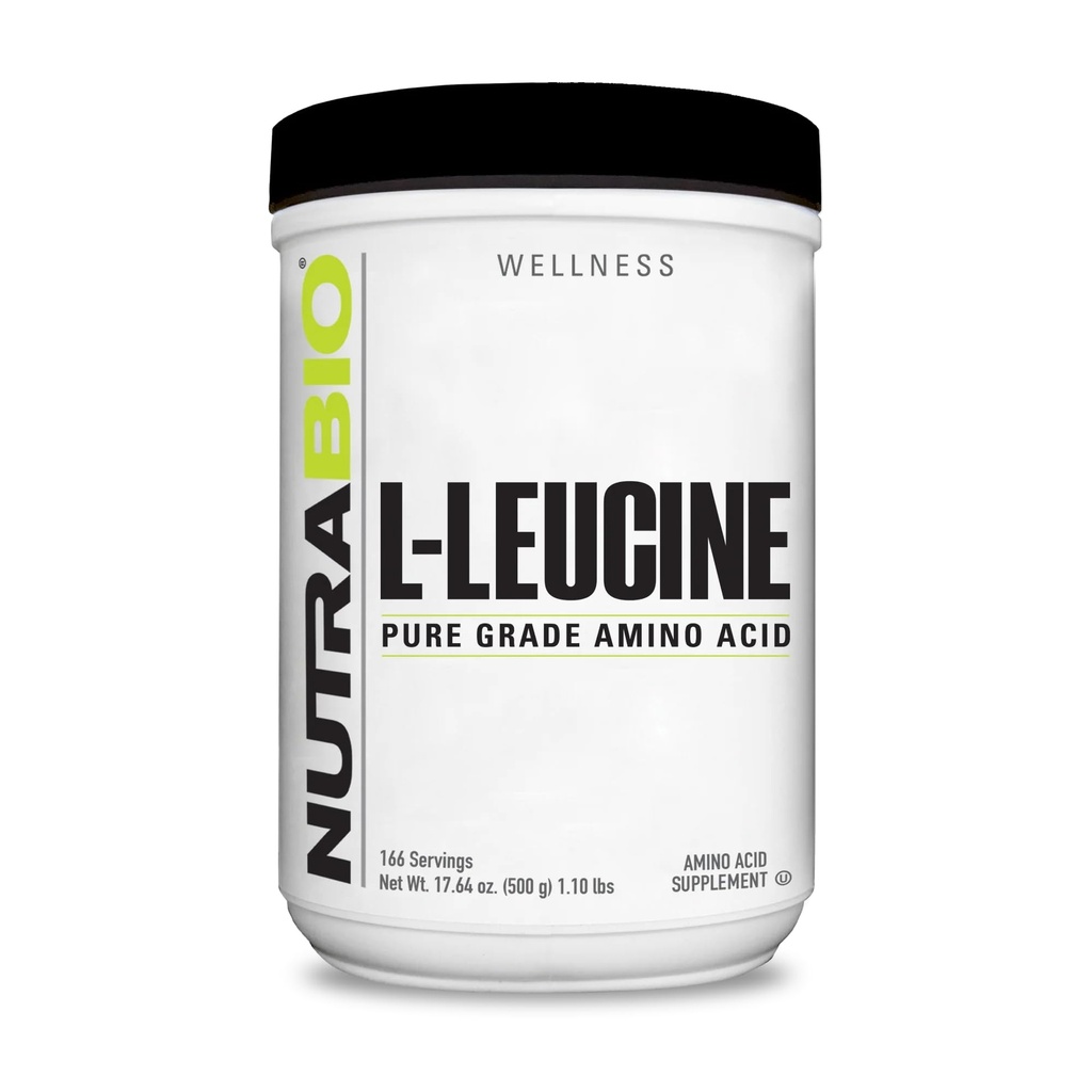 NutraBio 100% Pure L-Leucine - Kas Kurtarma ve Destek - Doğal Fermented Free Form Amino Asit - Vegan, Non-GMO, Gluten Free - (500 Grams)