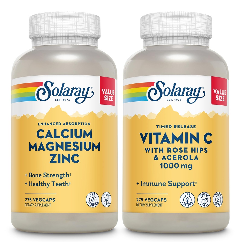 SOLARAYAL Magnezyum çinko ve Timed Release C - Bone Health, Immune Support Sche, 1000 mguba, 500 mg Magnezyum, 1000 mg Vitamin C Supplement, Vegan, 60-Day Garanti, 275 VegCaps Her Şey