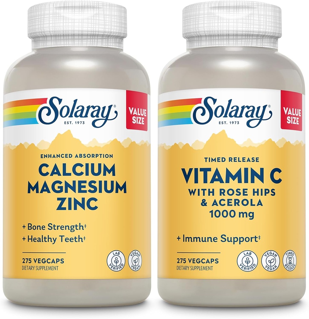SOLARAYAL Magnezyum çinko ve Timed Release C - Bone Health, Immune Support Sche, 1000 mguba, 500 mg Magnezyum, 1000 mg Vitamin C Supplement, Vegan, 60-Day Garanti, 275 VegCaps Her Şey