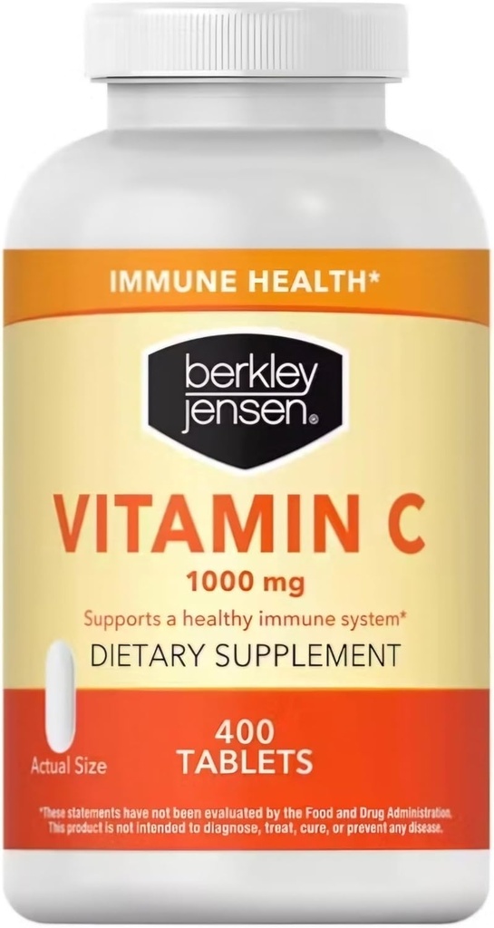 Berkley jensen 1000 mg συμπλήρωμα βιταμίνης C (400 δισκία), επιπλέον δύναμη Καθημερινή υποστήριξη ανοσοποιητικής άμυνας για άνδρες και γυναίκες, ζάχαρη και χωρίς γλουτένη Ασκορβικό οξύ, καθαρό