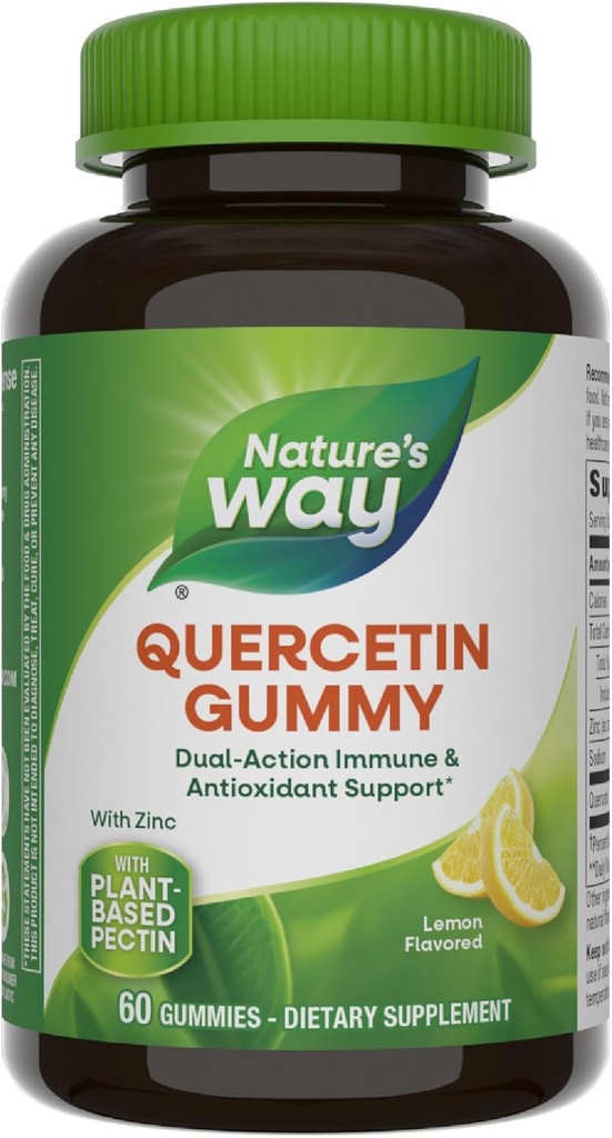 Nature's Way Quercetin Gummies with çinko, Immune Defense Support*, Güçlü Antioksi*, Lemon Flavored, 60 Gummies