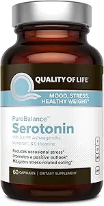 Ποιότητα ζωής Pure Balance Serotonin Premium–Βοηθά την ενίσχυση των επιπέδων σεροτονίνης & κορτιζόλης - Περιλαμβάνει 5-HTP, Venetron, Sensoril, Βιταμίνη D3 & L-Θεανίνη–60 Κάψουλες