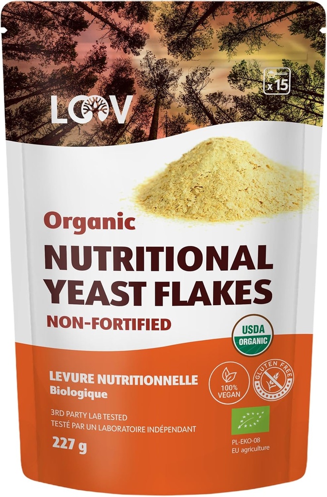 LOOV Organik Tanımlanmamış Beslenme Yeast Flakes - Vegan, Gluten Free, Non-GMO Unforated Nooch - Good Source of Natural B-Vitamins - NoEDIT Salt or Sugar - Resealable Bag, 8 Ounces (227 Grams)