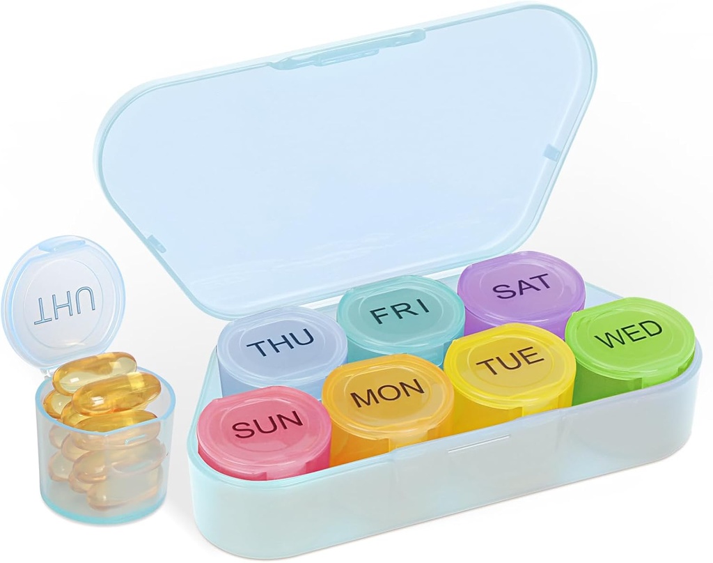 Nature display Weekly Pill Organizer, BPA Free Medicine Organizer Rainbow 9 Day Pill Box, Daily Portable Pill Conatainer for Pills /Vitamin/Fish Oil /Supplements [En Son Version], Blue
