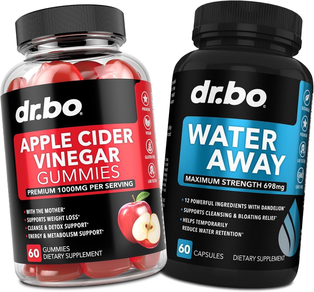 DR. BO ACV Gummys & Water Away Pills - 1000MG Apple Cider Vinegar Gummies & Water Reservation Diuretics for Digestion, Gut Health, Stomach Bloating & Leg Swelling