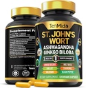 St.John's Wort Supplement - 8in1 Formula - Ashwagandha, Ginkgo Biloba, Shilajit, Valerian, Holy Basil, Chamomile ve Black Pepper - 4 Ay boyunca 120 Vegan Capsules