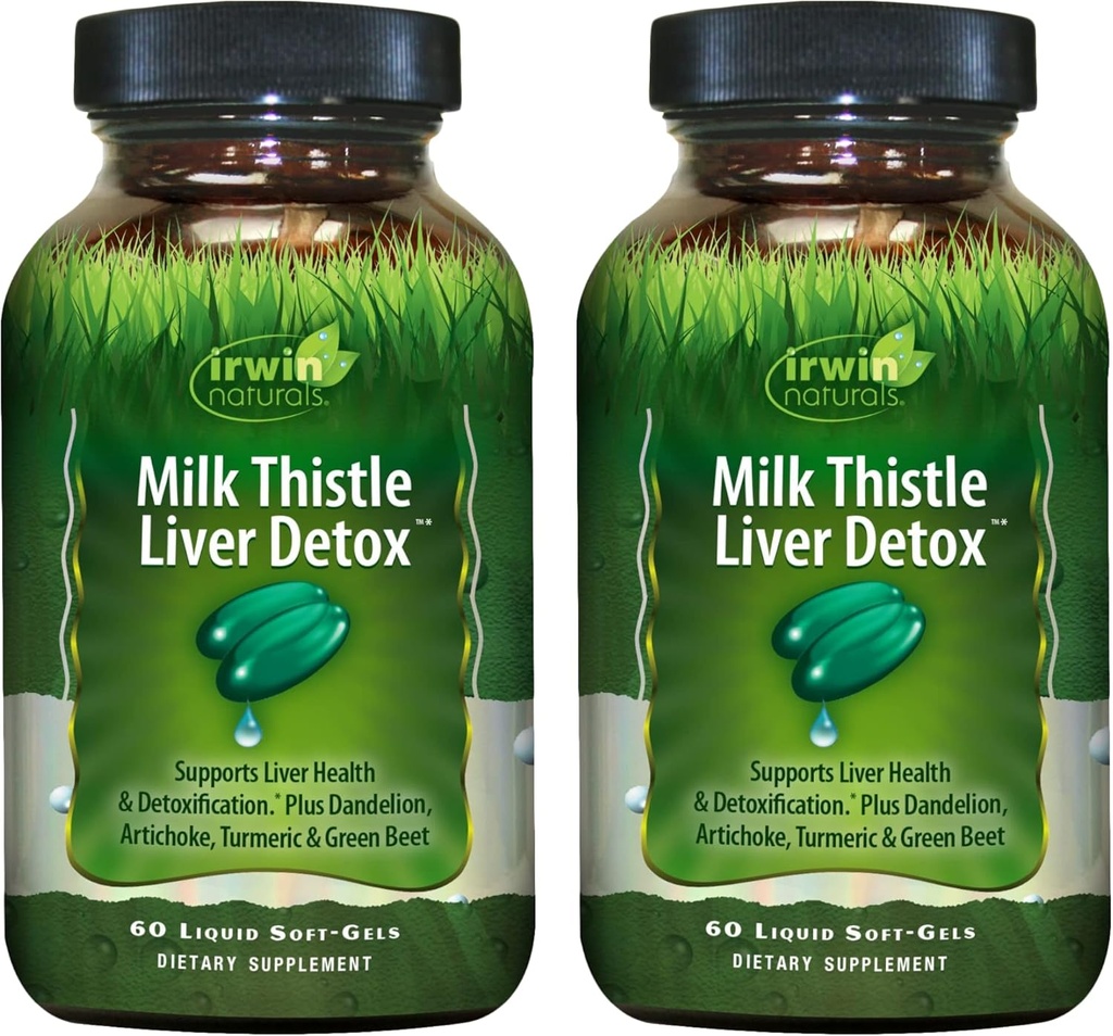 Irwin Naturals Milk Butle Liver Detox - 60 Sıvı Soft-Gels, 2 Paket - Dandelion, Artichoke, Turmeric & Green Beet Root - 60 Toplam Hizmetler
