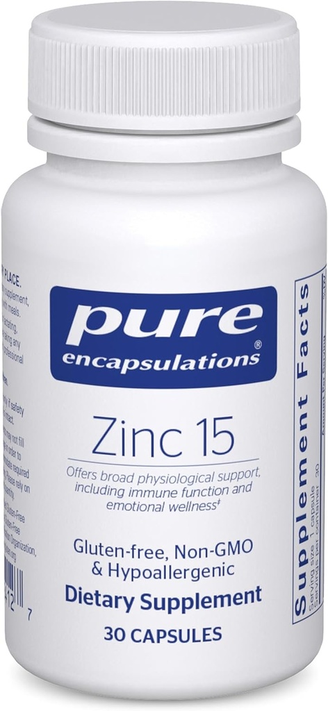 Pure Encapsulations çinko 15 mg - Immune System Support, growth & Development - Yara şifası için - 30 Capsules
