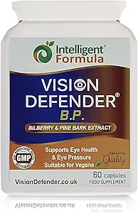 Vizyon Defender BP Eye Supplement: Göz Basınç ve Göz Sağlığı Desteği için Bilberry ve Pine Bark Türleri (60 Vegan Capsules)