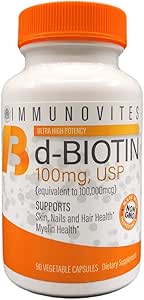 IMMUNOVITES Υψηλής Δόσης Βιοτίνη (ως d- Biotin, USP) 100mg (ισοδύναμο έως 100.000mcg) 90 Καψάκια, Υψηλή Ικανότητα