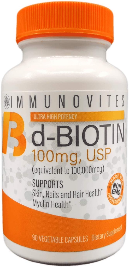 IMMUNOVITES High Dose Biotin (d-Biotin, USP) 100 mg ( 100.000 mcg'ya eşdeğer) 90 Capsules, High Potency