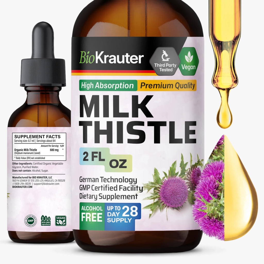 BIO KRAUTER Süt Butle Liquid Drops - Süt Butle Silymarin Liver Support Supplement - Alkol & Sugar Free Tincture for Liver Cleanse Detox - 2 Fl. Oz.