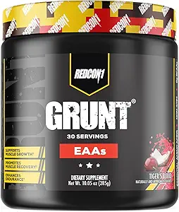 REDCON1 Grunt EAAs, Tiger's Blood - Sugar Free, Keto Friendly Essential Amino Acids Powder - Post Workout Powder Containing 9 Amino Acids to Help Train, Recover, Repeat (30 Servings)