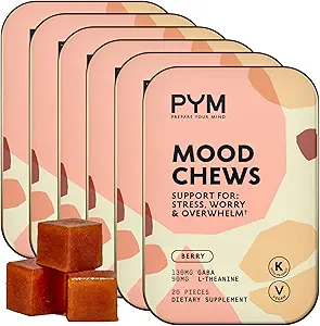 PYM Berry Mood Chews Stres, Endişe ve Overwhelm için Destek, 120 Kont | 130 mg GABA, 90 mg L-Theanine | Vegan, Non-GMO, Gluten-Free, Hayır Eklenmedi | Tüm Doğal Mood Balance Supplement ABD'de Yapıldı