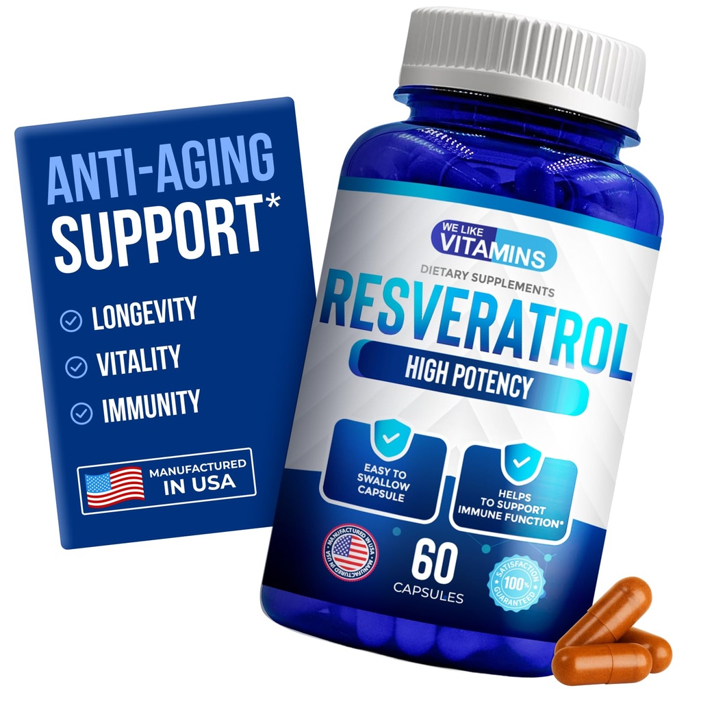 Hizmet başına 1000 mg Vitamins Resveratrol 1000 mg gibi - 60 Swallow Veggie Capsules - Natural Resveratrol Supplement 1000 mg - Anti Supplementoxy Support Immune System