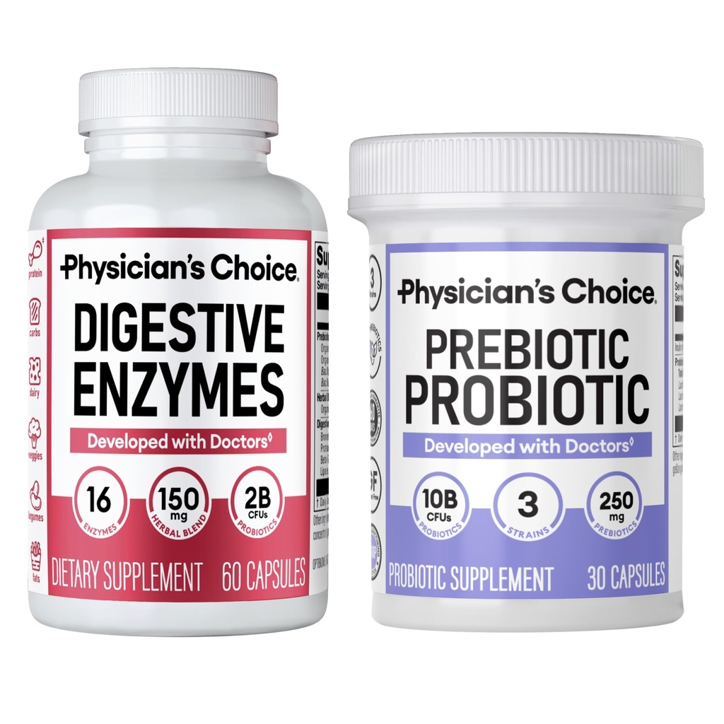 Physician's CHOICE Prebiotic-Probiotic + Digestive Multi-enzymes 60CT - Digestive Health Bundle