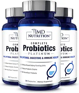 1MD Full Probiyotiks Platinum | Supports Digestive Health | Nourishing Prebiyotiks, 51 Milyar Canlı CFU, 11 Strains, Dairy-Free | 30 Sebze Kapsülleri (3-Pack)
