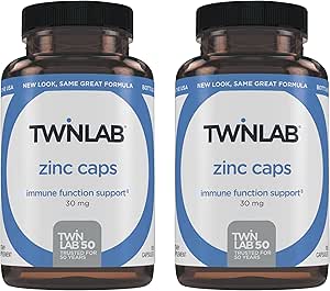 Twinlab Καπάκια ψευδάργυρου - Συμπλήρωμα υποστήριξης ανοσοποιητικού - Ψευδάργυρος Picolinate & Gluconate - Συμπλήρωμα για την Ανοσολογική Άμυνα, Υγιεινό Δέρμα, Σύνθεση DNA, Μεταβολισμός και Ανάπτυξη - 30mg, 100 Caps - 2 Συσκευασία