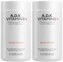 Kodage ADK Vitaminleri Tamam - Temel Vitamin A, D3 5000 IU, K1 & K2 (MK4 & MK7) - 6Month Supply - 1 Capsule per Service, Non-GMO, Gluten-Free - 2Pack