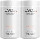 Kodage ADK Vitaminleri Tamam - Temel Vitamin A, D3 5000 IU, K1 & K2 (MK4 & MK7) - 6Month Supply - 1 Capsule per Service, Non-GMO, Gluten-Free - 2Pack