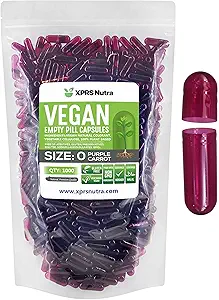 XPRS Nutra Boyutu 0 Boş Kapsüller - 1000 Kont Boş Vegan Capsules - Vejetaryen Pills - DIY Sebze Kapsülü - Veggie Pill Caps for Do-It- Yourself Supplements (Purple Carrot)