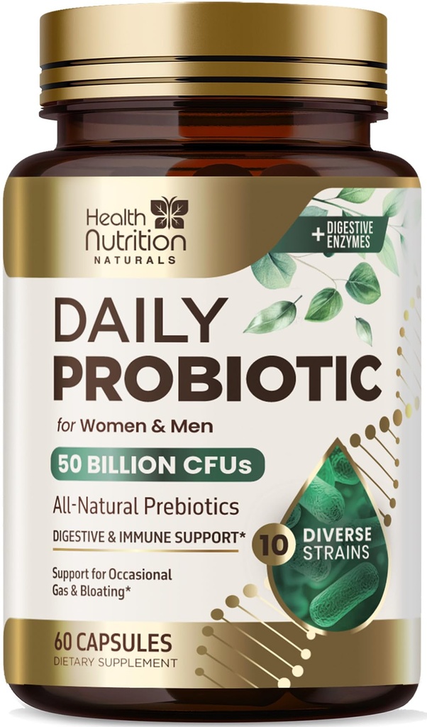 Probiyotikler 60 Milyar CFU + 10 Strains - Daily Probiyotik Lactobacillus Assembly for Immune, Digestive & Gut Health Support, Prebiyotiks and Probiyotiks, Gas & Bloating for Women & Men - 60 Capsules