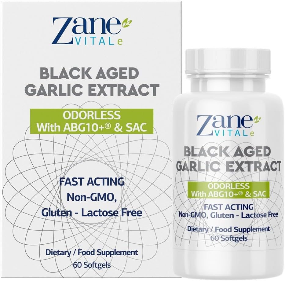 Zane - Aged Black Capsule Capsules - Immune System, Blood Pressure and Cholesterol Health Support - Less Odor - More effective Than Allicin - 60 Capsules Non-GMO, Gluten - Lactose - Paraben Free.