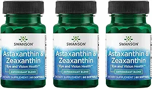 Swanson Astaxanthin & Zeaxanthin Eye Vision Brain Skin Health Antioksit Support Supplement (Astaxanthin 4 mg & OmniXan Zeaxanthin 4 mg) 60 Softgels Sgels (3 Pack)