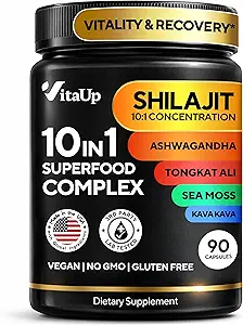 Shilajit Κάψουλες 10 σε 1 με Κάβα Κάβα - ΗΠΑ Made Himalayan Shilajit for Men with Tongkat Ali, Ashwagandha, Kava Kava for Energy & Immunity support - 90 Count