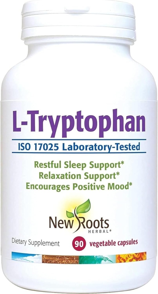 NEW ROOTS HERBAL L-Tryptophan συμπλήρωμα για τον ύπνο (90 κάψουλες) 220mg, συμπλήρωμα βοτάνων για τον υγιή ύπνο, Mood και το στρες Response Support – Χωρίς γλουτένη, μη ΓΤΟ