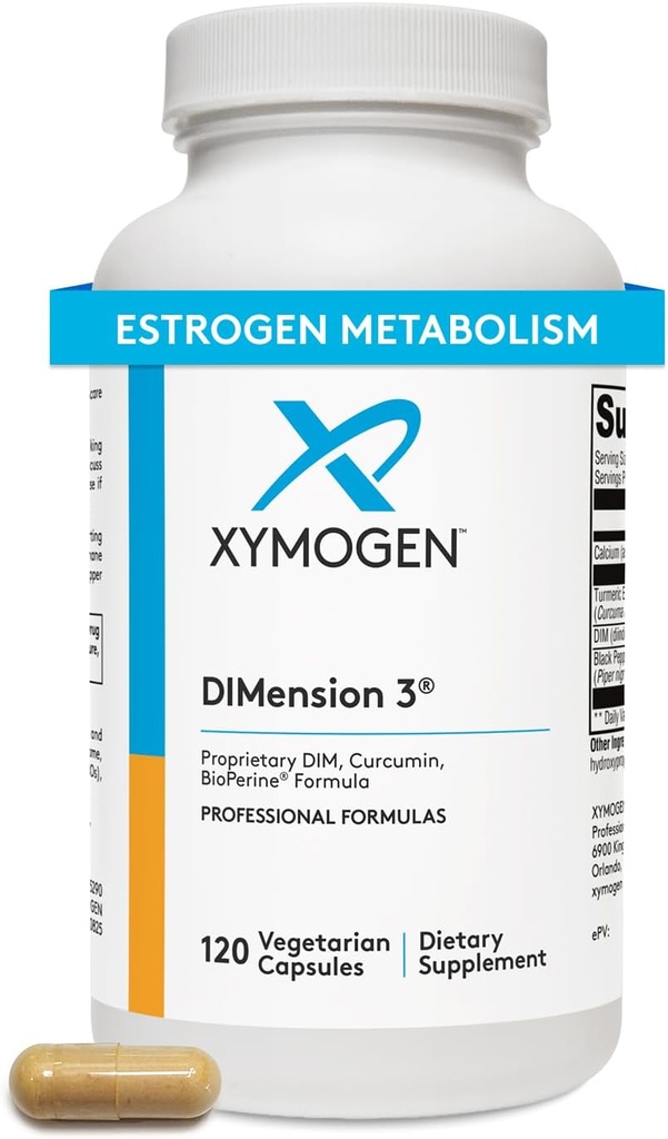XYMOGEN Διάσταση 3 - Diindolylmethane DIM συμπλήρωμα με κουρκουμίνη + BioPerine - Υποστηρίζει υγιή οιστρογόνο Detox, ορμονική ισορροπία για γυναίκες και άνδρες - Εμμηνόπαυση Ανακούφιση + υποστήριξη PMS (120 κάψουλες)