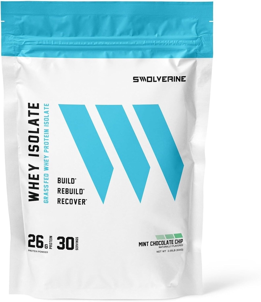 Swolverine Whey proteini | 26g protein, Grass-Fed rBGH Free, Non-GMO, Digestive Enzymes (30 Hizmet, Mint Chocolate Chip)
