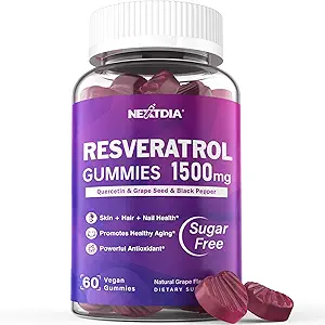 Resveratrol Tamam 1500 mg - Resveratrol Gummies NAD+, NMN & NMNH Synergy, Quercetin, Grape Tohumu, Acaiges Antioksi, Sağlıklı Ağlama ve uzun ömürlülük, Cilt, Beyin - 1Pcs