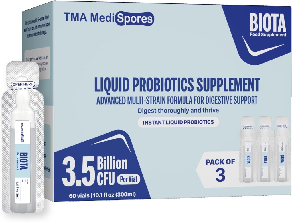Biota Probiotic Ποτά για Digestive Υγεία & Ανοσολογική Υποστήριξη, Γρήγορη Υποστηρίξτε Δυσκοιλιότητα στο στομάχι, Digestive Καθημερινή Προβιοτικό για Ενήλικες, Παιδιά, Γλουτένη, Χωρίς Ζάχαρη & Μη ΓΤΟ, 60 Υπηρεσίες
