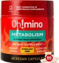 Oh!mino Metabolism Enerji Dönüşümü w/L-Carnitine, Phenylcapsais, & Vitamin B3 - Non-Jitters, Stimt-Free, Vegan, Non-Dairy Capsules (60 Hizmet)