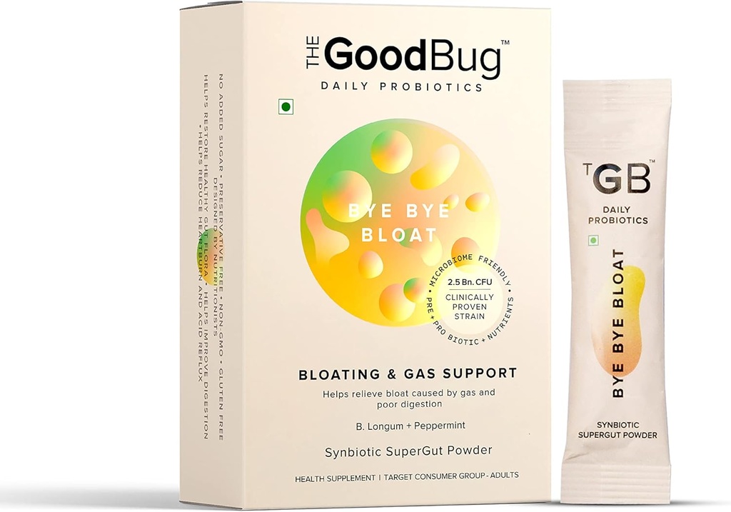 Prebiotic + Probiotic Gut Health Bloating Relief for Men & Women - Helps with Gas, Bloat & Digestive Health - Ενίσχυση της ανοσίας με Peppermint & Inulin, Synbiotic Fiber Powder, 2.5 Bn CFU - 30 Ημέρες Pack