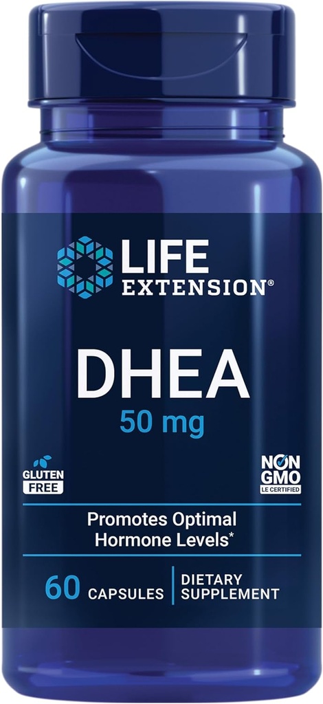 Επέκταση ζωής DHEA 50 mg – συμπλήρωμα ισορροπίας ορμονών, μνήμη, μυϊκή μάζα και υποστήριξη πυκνότητας των οστών, υγιής σεξουαλική κίνηση, χωρίς γλουτένη, χωρίς ΓΤΟ, 60 κάψουλες
