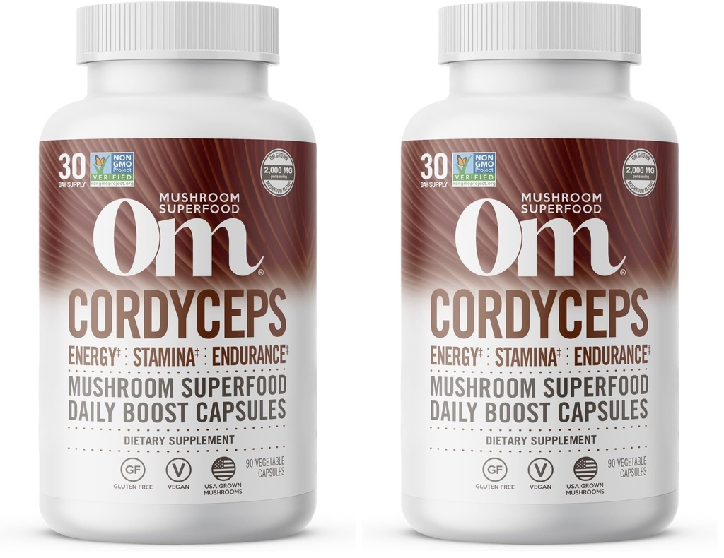 Om Mushroom Superfood Cordyceps Mushroom Capsules Superfood Supplement, 90 Count, 30 Days, Energy, Power, Stamina ve Endurance Support, Superfood Supplement for Sports Performance (Pack of 2)