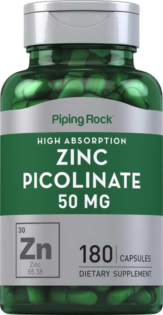 Piping Rock çinko Picolinate 50 mg | 180 Capsules | Non-GMO, Gluten Free Supplement