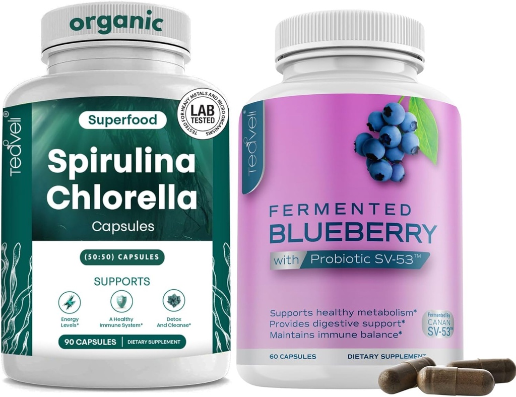 Teaveli Spirulina Chlorella ve Blueberry Capsules