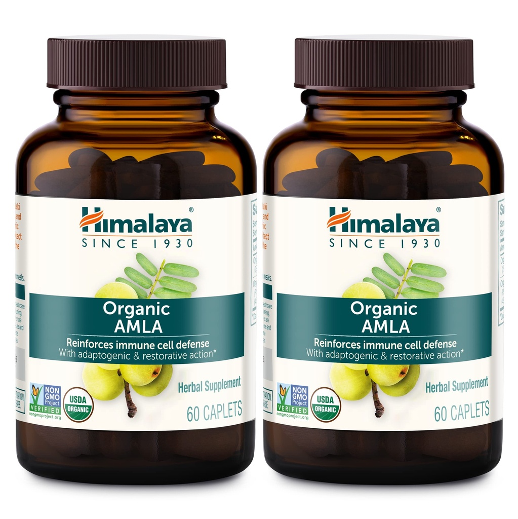 Himalaya Organic Amla/Amalaki για την ενεργό ανοσοποιητική υποστήριξη και την κυτταρική άμυνα, 600 mg, 60 Caplets, 2 μήνες προσφοράς, 2 συσκευασία