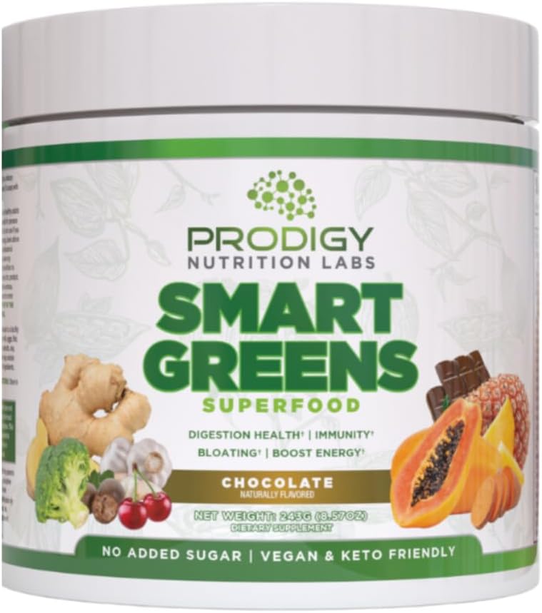 Prodigy Smart Greens - Super Greens Toz Smoothie & Drink Mix - Probiyotiks for Digestive Health & Bloating Relief, proteins, Veggies, and Fruits with Chlorella for Gut Health